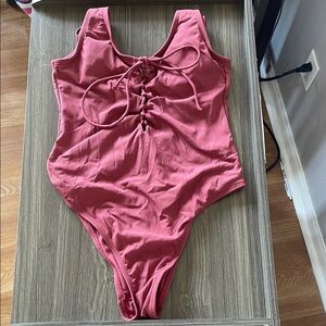 Xhilaration Pink Lace-Up One Piece Swimsuit